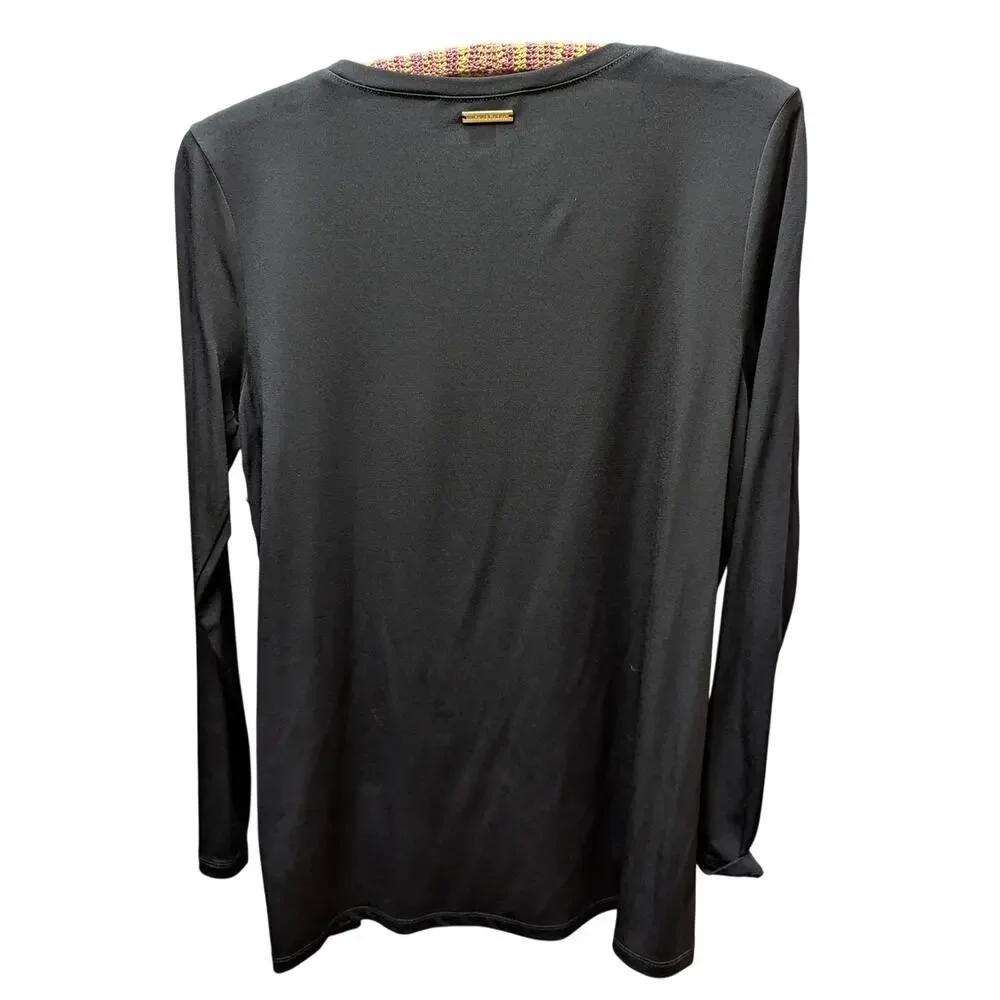 Michael Kors Grommet Detail Long Sleeve Top Womens Medium Black Scoop Neck